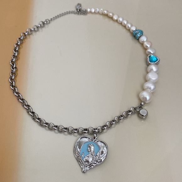 Jewelry - Turquoise and Silver Heart Charm Bracelet with Ombré Beads